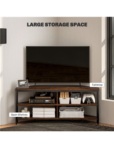 HOMCOM Industrial-Style Corner TV Unit - Black/Brown