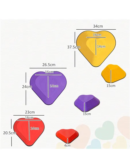 AIYAPLAY 6-Piece Heart-Shaped Kids Balance Stepping Stones and Motor Skills, Multicoloured