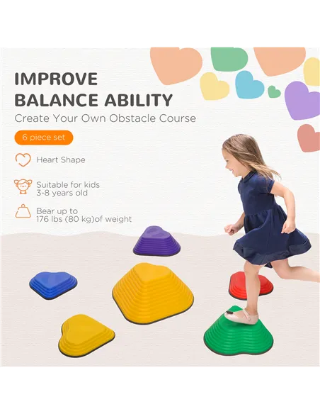 AIYAPLAY 6-Piece Heart-Shaped Kids Balance Stepping Stones and Motor Skills, Multicoloured