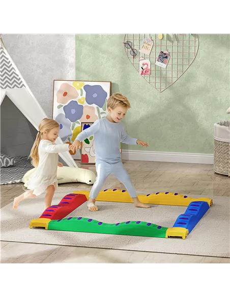 AIYAPLAY 12-Piece Kids Balance Beam Stepping Stones, with Non-Slip Foot Pads, Multicoloured