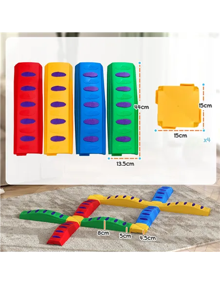 AIYAPLAY 12-Piece Kids Balance Beam Stepping Stones, with Non-Slip Foot Pads, Multicoloured