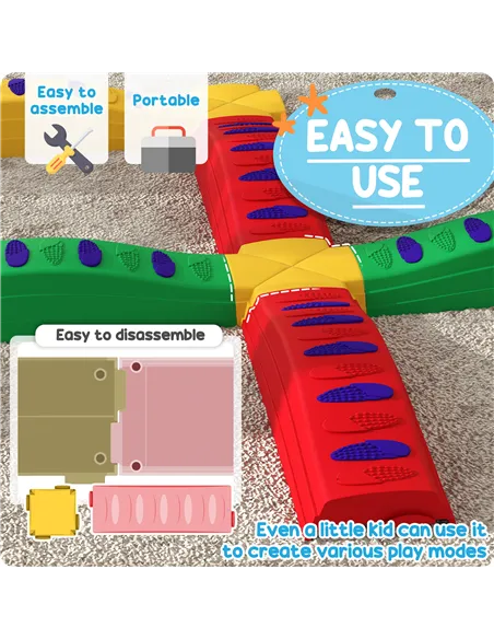 AIYAPLAY 12-Piece Kids Balance Beam Stepping Stones, with Non-Slip Foot Pads, Multicoloured