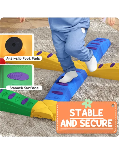 AIYAPLAY 12-Piece Kids Balance Beam Stepping Stones, with Non-Slip Foot Pads, Multicoloured