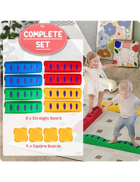 AIYAPLAY 12-Piece Kids Balance Beam Stepping Stones, with Non-Slip Foot Pads, Multicoloured