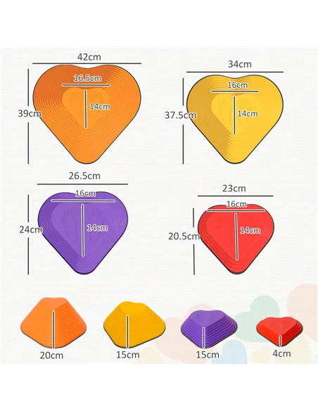 AIYAPLAY 11-Piece Heart-Shaped Kids Balance Stepping Stones and Motor Skills, Multicoloured