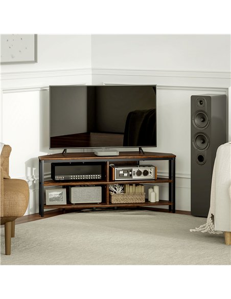 HOMCOM Industrial-Style Corner TV Unit - Black/Brown