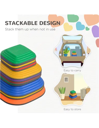 AIYAPLAY Balance Stepping Stones for Kids, 11-Piece Non-Slip Stackable River Stones, Obstacle Courses for Balance and Motor Skil