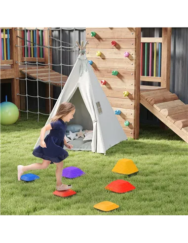 AIYAPLAY Balance Stepping Stones for Kids, 6-Piece Non-Slip Stackable River Stones, Obstacle Courses for Balance and Motor Skill