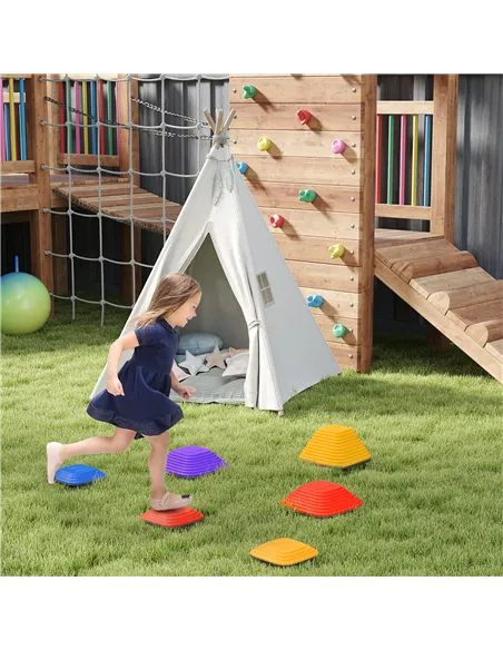 AIYAPLAY Balance Stepping Stones for Kids, 6-Piece Non-Slip Stackable River Stones, Obstacle Courses for Balance and Motor Skill