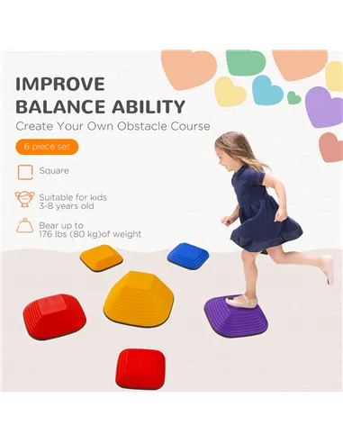 AIYAPLAY Balance Stepping Stones for Kids, 6-Piece Non-Slip Stackable River Stones, Obstacle Courses for Balance and Motor Skill