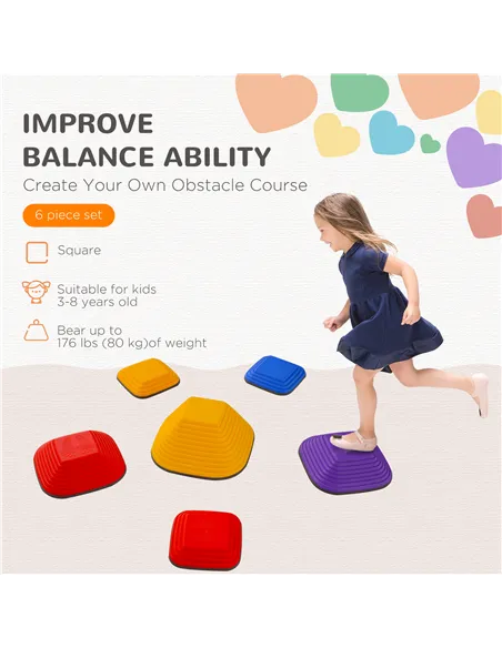 AIYAPLAY Balance Stepping Stones for Kids, 6-Piece Non-Slip Stackable River Stones, Obstacle Courses for Balance and Motor Skill