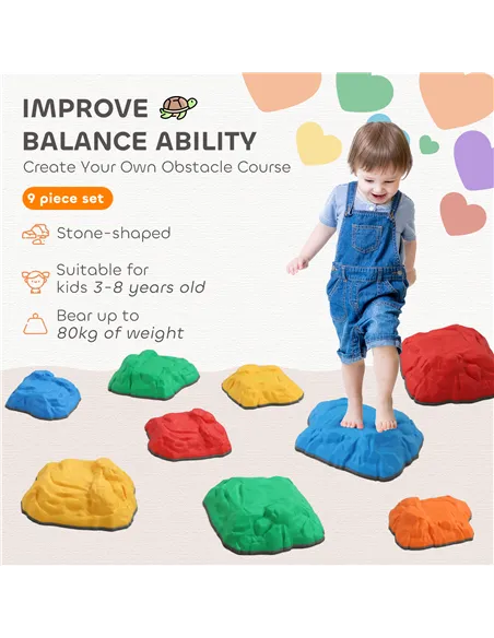AIYAPLAY Balance Stepping Stones for Kids with Non-Slip Bottom, Indoor Outdoor Obstacle Course for Ages 3-8 Years, Multicoloured