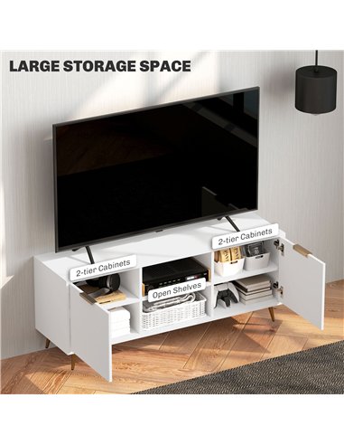 HOMCOM Modern TV Stand Cabinet for TVs up to 55", TV Unit with 2 Open Shelves and 2 Cabinets, Entertainment Centre with Cable Ma