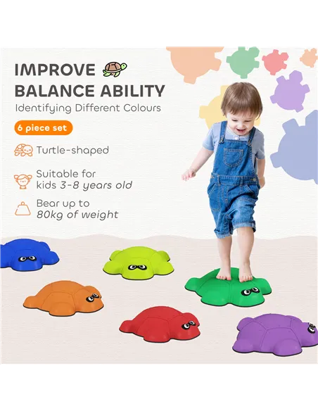 AIYAPLAY 6-Piece Balance Stepping Stones with Non-Slip Edge, Indoor Outdoor Obstacle Courses for Ages 3-8 Years, Multicoloured