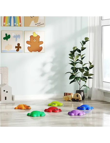 AIYAPLAY 6-Piece Balance Stepping Stones with Non-Slip Edge, Indoor Outdoor Obstacle Courses for Ages 3-8 Years, Multicoloured