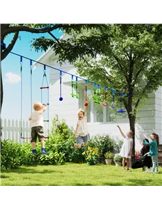 AIYAPLAY 10-Piece Zip Line Kit for Kids with 10m Slackline, Monkey Bars, Swing, Climbing Ladder, Hanging Tray, Metal Rings 2