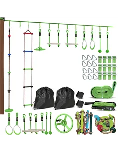 AIYAPLAY Obstacle course for Kids, with 10-Piece Slackline Kit with Monkey Bars, Gym Rings, Rope Ladder, Nest Swing, Hanging Tra