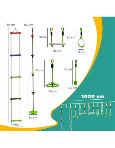 AIYAPLAY Obstacle course for Kids, with 10-Piece Slackline Kit with Monkey Bars, Gym Rings, Rope Ladder, Nest Swing, Hanging Tra