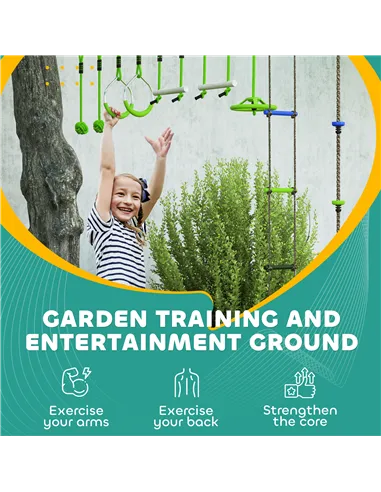 AIYAPLAY Obstacle course for Kids, with 10-Piece Slackline Kit with Monkey Bars, Gym Rings, Rope Ladder, Nest Swing, Hanging Tra