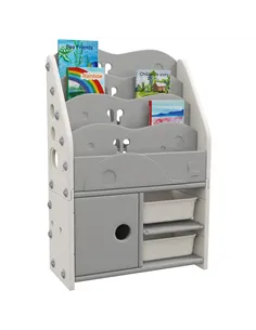AIYAPLAY Kids Storage Units with 2 Storage Boxes, 4 Tier Bookshelf, Cabinet, 67 x 29 x 98cm Light Grey
