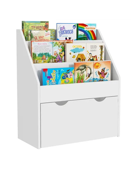 AIYAPLAY Bookcase for Kids with Shelves, Drawer, Bookcase for Bedroom, Playroom, White