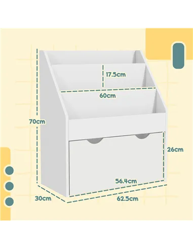 AIYAPLAY Bookcase for Kids with Shelves, Drawer, Bookcase for Bedroom, Playroom, White