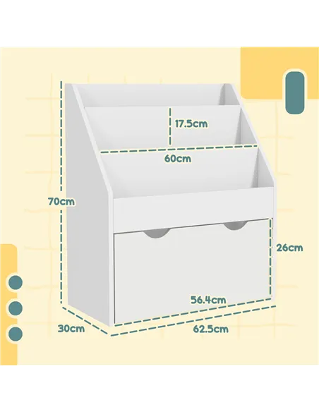 AIYAPLAY Bookcase for Kids with Shelves, Drawer, Bookcase for Bedroom, Playroom, White