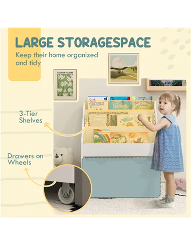 AIYAPLAY Bookcase for Kids with Shelves, Drawer, Bookcase for Bedroom, Playroom, White