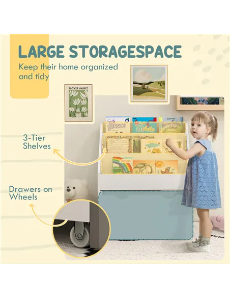 AIYAPLAY Bookcase for Kids with Shelves, Drawer, Bookcase for Bedroom, Playroom, White