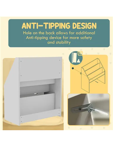 AIYAPLAY Bookcase for Kids with Shelves, Drawer, Bookcase for Bedroom, Playroom, White