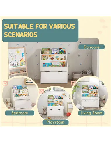 AIYAPLAY Bookcase for Kids with Shelves, Drawer, Bookcase for Bedroom, Playroom, White