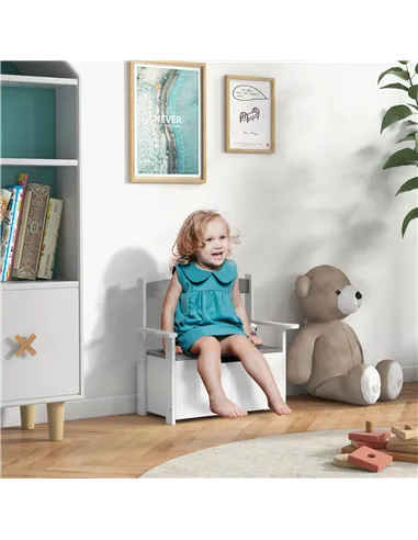 AIYAPLAY 2-in-1 Toy Box for Kids with Lid for Bedroom, Nursery, Playroom, Grey