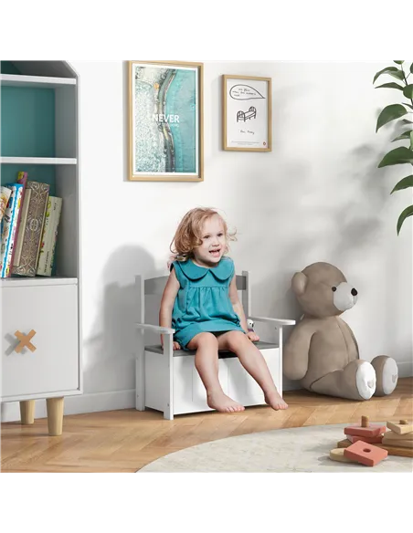AIYAPLAY 2-in-1 Toy Box for Kids with Lid for Bedroom, Nursery, Playroom, Grey