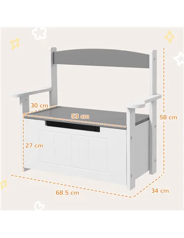AIYAPLAY 2-in-1 Toy Box for Kids with Lid for Bedroom, Nursery, Playroom, Grey