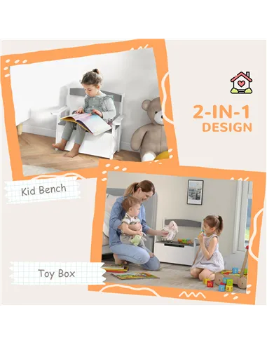 AIYAPLAY 2-in-1 Toy Box for Kids with Lid for Bedroom, Nursery, Playroom, Grey