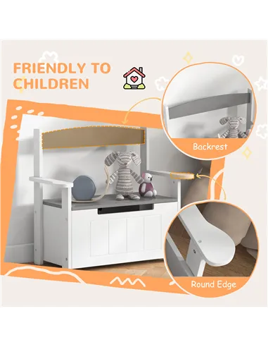 AIYAPLAY 2-in-1 Toy Box for Kids with Lid for Bedroom, Nursery, Playroom, Grey