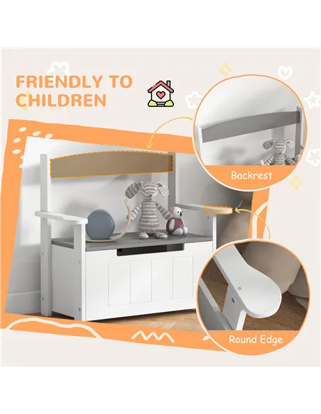 AIYAPLAY 2-in-1 Toy Box for Kids with Lid for Bedroom, Nursery, Playroom, Grey