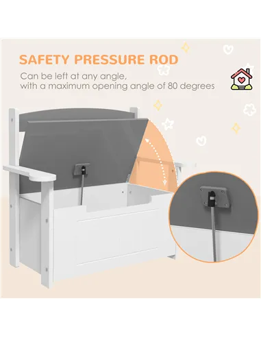 AIYAPLAY 2-in-1 Toy Box for Kids with Lid for Bedroom, Nursery, Playroom, Grey