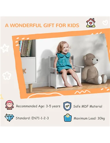 AIYAPLAY 2-in-1 Toy Box for Kids with Lid for Bedroom, Nursery, Playroom, Grey