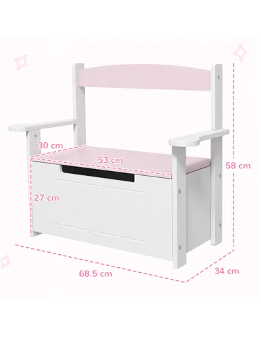 AIYAPLAY 2-in-1 Toy Box for Kids with Lid for Bedroom, Nursery, Playroom, Pink