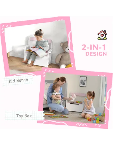 AIYAPLAY 2-in-1 Toy Box for Kids with Lid for Bedroom, Nursery, Playroom, Pink