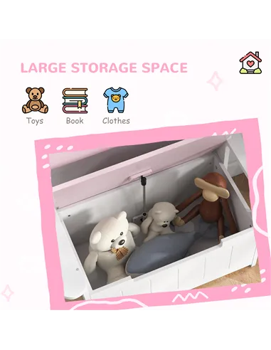AIYAPLAY 2-in-1 Toy Box for Kids with Lid for Bedroom, Nursery, Playroom, Pink
