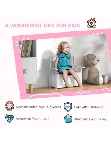 AIYAPLAY 2-in-1 Toy Box for Kids with Lid for Bedroom, Nursery, Playroom, Pink