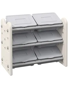 AIYAPLAY 3 Tier Kids Toy Storage Units with 6 Storage Boxes, 76 x 37 x 60cm, Grey