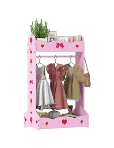 AIYAPLAY Kids Clothes Rail with Two Shelves, for 3-8 Years, Pink