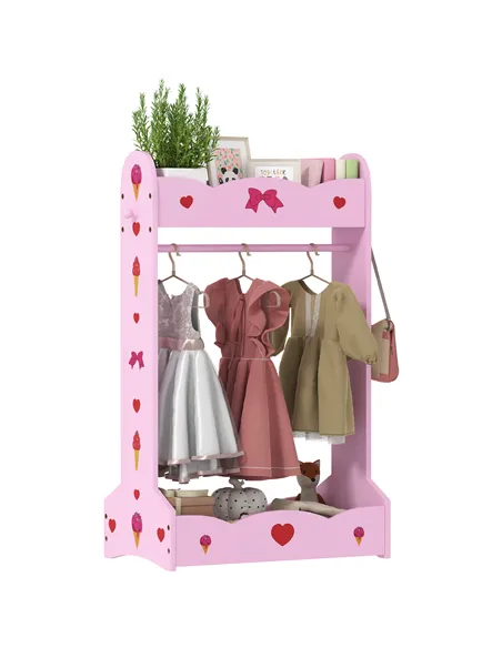AIYAPLAY Kids Clothes Rail with Two Shelves, for 3-8 Years, Pink