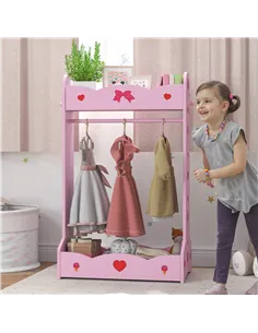 AIYAPLAY Kids Clothes Rail with Two Shelves, for 3-8 Years, Pink 2