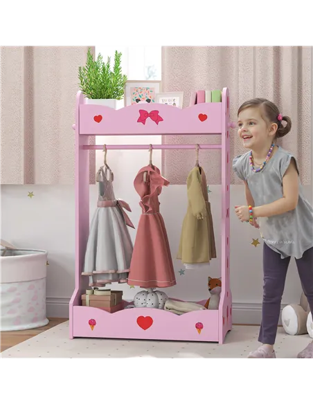 AIYAPLAY Kids Clothes Rail with Two Shelves, for 3-8 Years, Pink