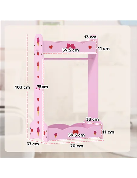 AIYAPLAY Kids Clothes Rail with Two Shelves, for 3-8 Years, Pink