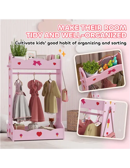 AIYAPLAY Kids Clothes Rail with Two Shelves, for 3-8 Years, Pink